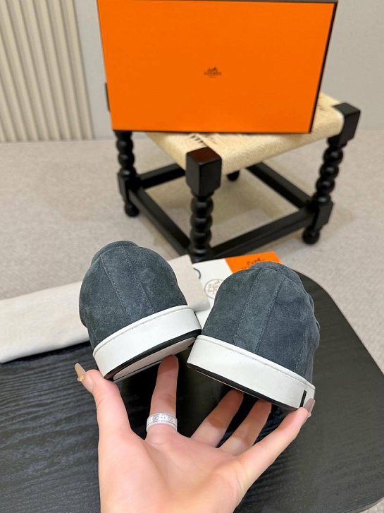 Мужские замшевые кроссовки Hermes Kid - Grey