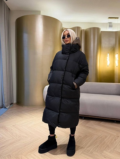 Женский пуховик с капюшоном Max Mara premium - Black   