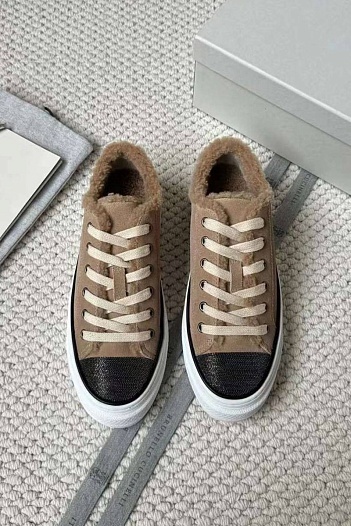 Женские кроссовки с мехом Brunello Cucinelli Premium - Beige   