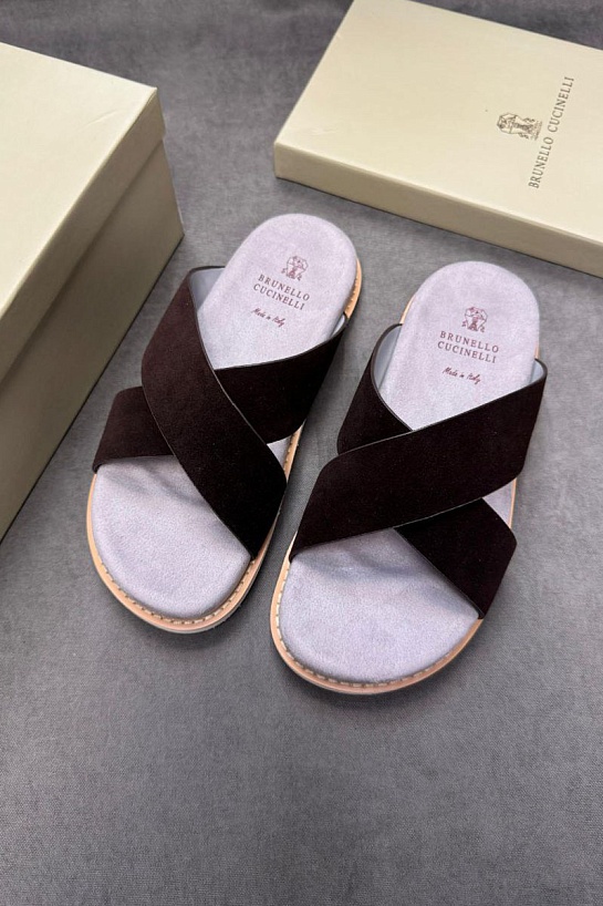 Замшевые шлёпанцы Brunello Cucinelli Crossover - Brown