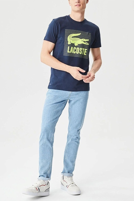 Мужская тёмно-синяя футболка Lacoste crocodile print