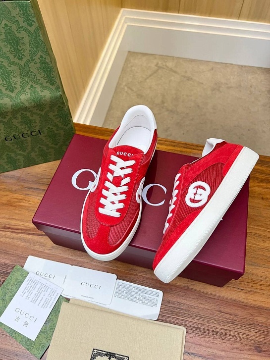 Женские замшевые кеды Gucci Premium - Red