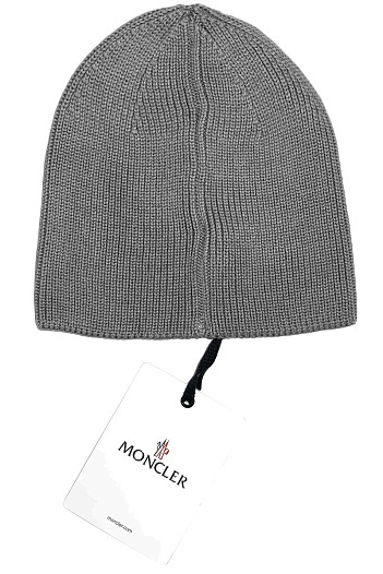 Мужская брендовая шапка Moncler серого цвета   