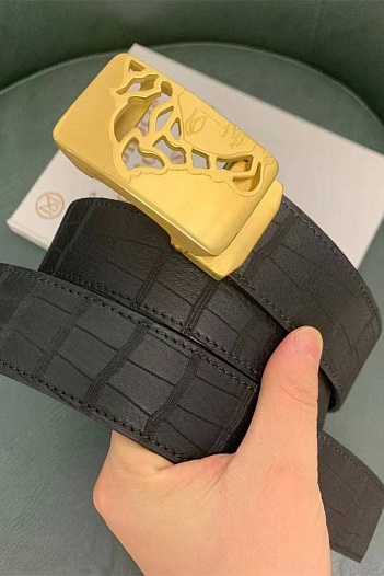 Кожаный чёрный ремень Versace 125x3.5 см   