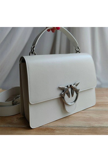 Кожаная сумка Love 25x18 см - White / Silver   