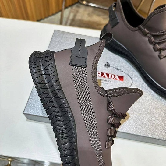 Мужские кожаные кроссовки Prada lace-up - Brown