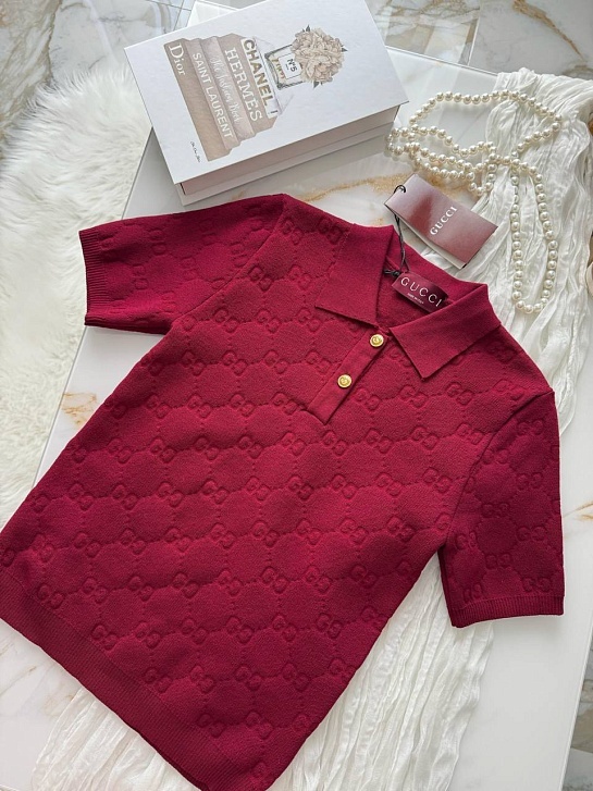 Бордовое женское поло Gucci GG monogram-pattern