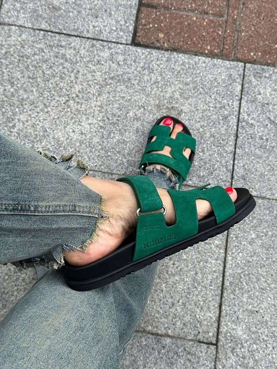 Женские замшевые сандалии Hermes Chypre - Green