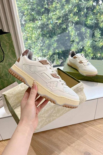 Женские кроссовки Gucci Premium - White / Brown   