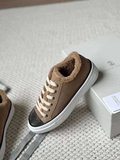Женские кроссовки с мехом Brunello Cucinelli Premium - Beige   