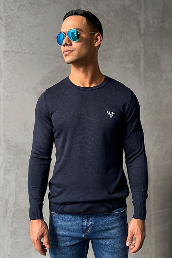 Синий мужской джемпер Prada logo-embroidered   
