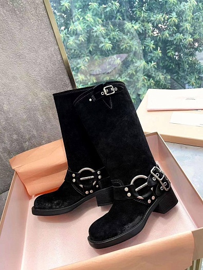 Женские замшевые сапоги MIU MIU Ankle Premium   