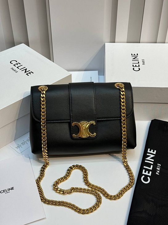 Женская сумка Celine Victorire Medium Premium 21x12x7 см - Black / Gold