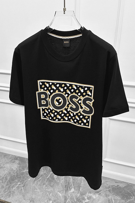 Мужская чёрная футболка Hugo Boss logo-print