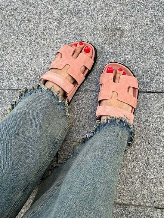 Женские замшевые сандалии Hermes Chypre - Pink