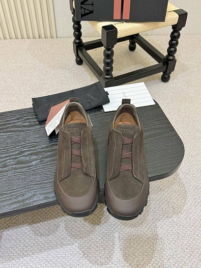 Замшевые кроссовки Zegna Triple Stitch Monte - Brown   