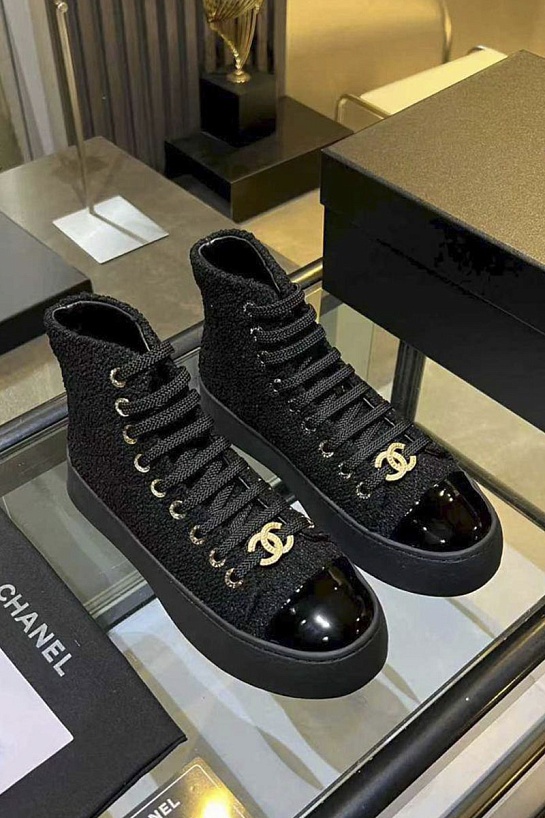Женские комбинированные кроссовки Chanel High Top premium