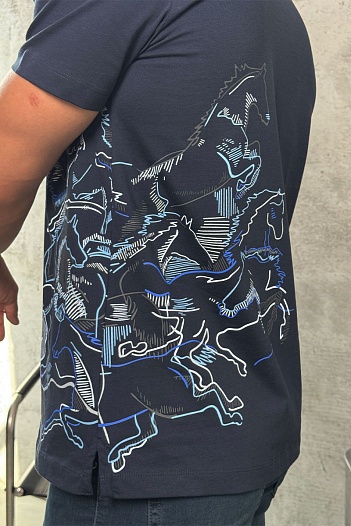 Мужская тёмно-синяя футболка Hermes   