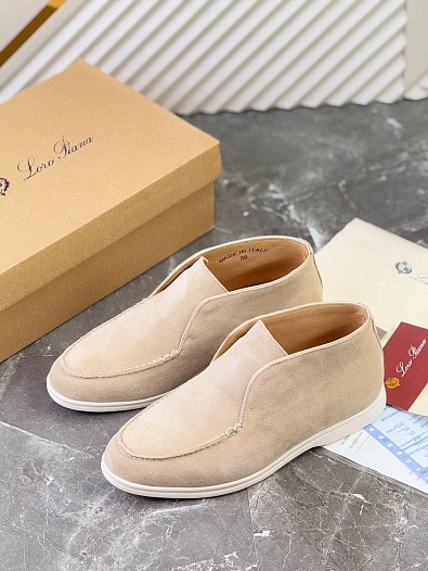 Замшевые лоферы с меховой стелькой Loro Piana Open Walk - Beige   