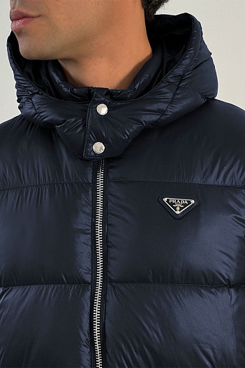 Мужской пуховик Prada logo-plaque - Navy   