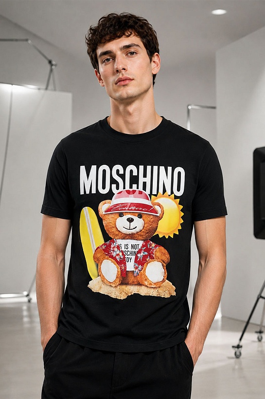 Мужская чёрная футболка Moschino Teddy Bear print