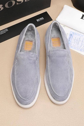 Замшевые лоферы с мехом Hugo Boss   