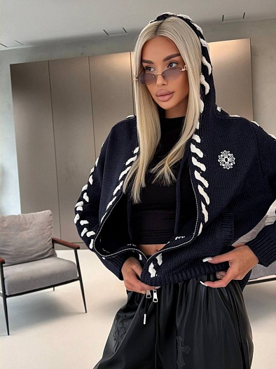 Женский вязанный кардиган на молнии Chrome Hearts Premium - Navy   