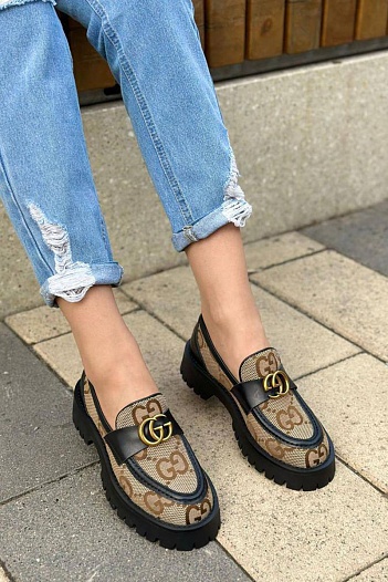 Женские лоферы Gucci Horsebit - Brown / Black   