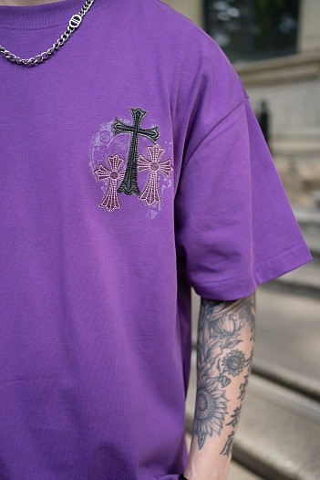 Фиолетовая оверсайз футболка Chrome Hearts Premium   