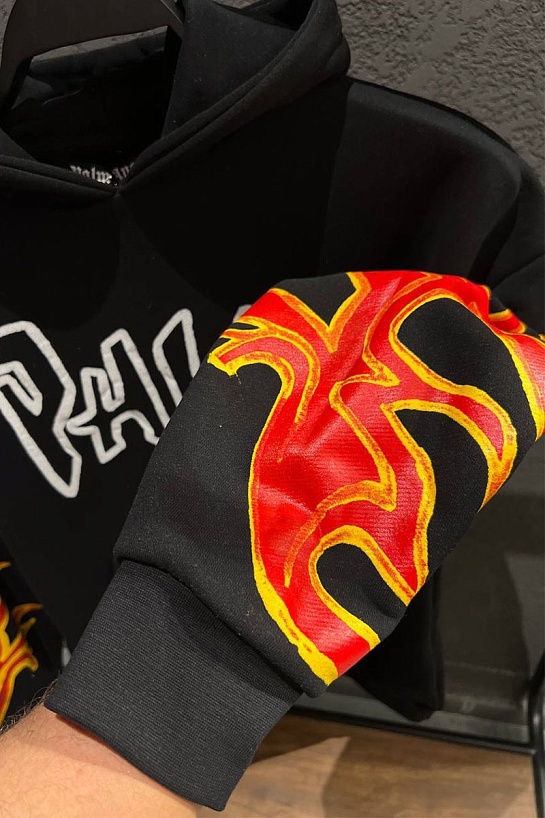 Чёрное худи Palm Angels Graffiti Flames logo-print