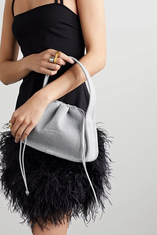 Женская серая сумка Alexander Wang Ryan ribbed-knit 26x20 см