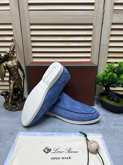 Мужские замшевые лоферы Loro Piana Open Walk - Blue   