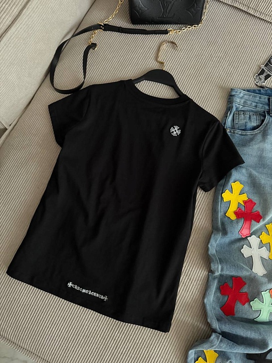 Женская чёрная футболка Chrome Hearts premium
