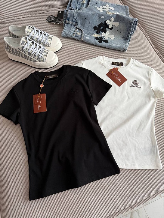 Женская чёрная футболка Loro Piana premium