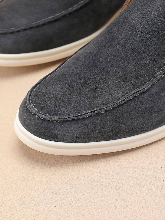 Замшевые лоферы с меховой стелькой Loro Piana Open Walk - Dark Grey