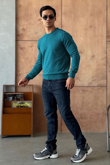 Мужская кофта Tommy Hilfiger бирюзового цвета logo-embroidered   