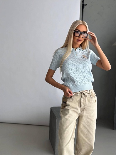 Женское поло Роlо Ralрh Lаurеn logo-embroidered premium - Blue   