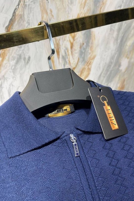 Мужское поло синего цвета Zilli zip neck