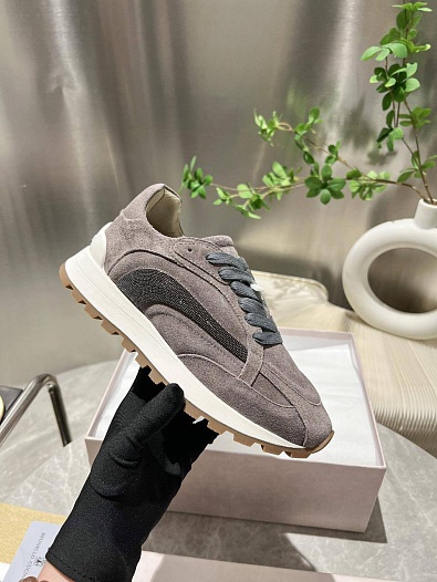 Женские замшевые кроссовки Brunello Cucinelli Monili Premium - Grey   