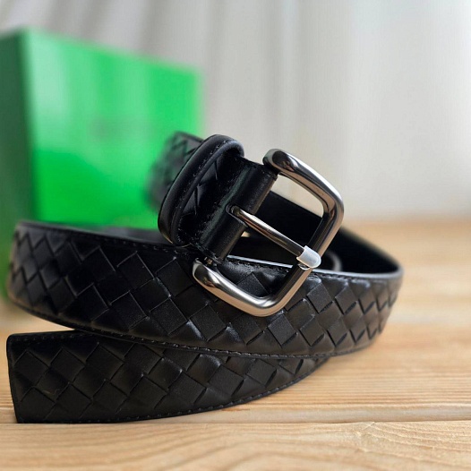 Кожаный чёрный ремень Bottega Veneta - длина 100 / 105 см   