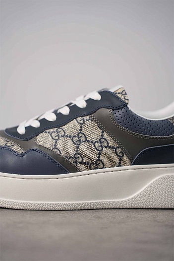 Мужские кожаные кроссовки Gucci - Grey / Blue   