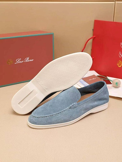 Мужские замшевые лоферы Loro Piana Summer Walk - Blue   