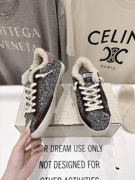 Женские комбинированные кроссовки с мехом Golden Goose Ball Star premium
