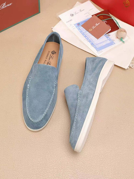Мужские замшевые лоферы Loro Piana Summer Walk - Blue