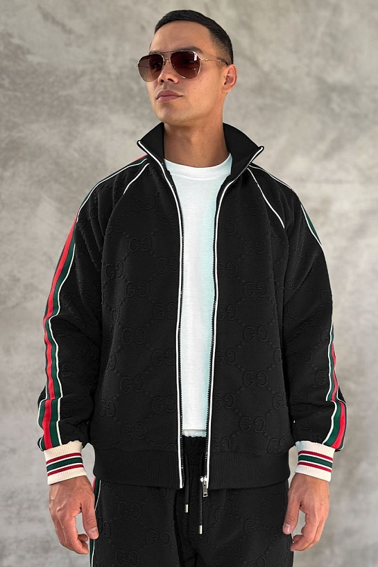 Чёрная кофта на молнии Gucci GG jacquard