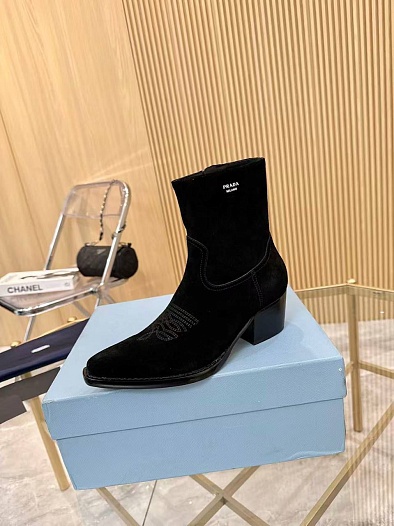 Женские замшевые сапоги Prada premium - Black   