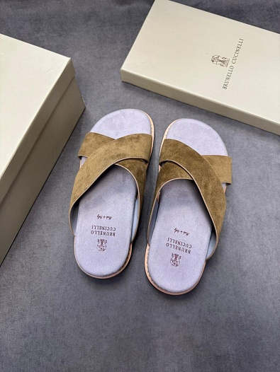 Замшевые шлёпанцы Brunello Cucinelli Crossover - Khaki   
