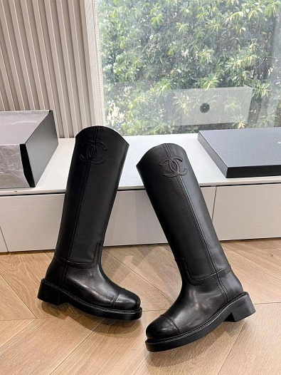 Женские кожаные сапоги Chanel Premium - Black   