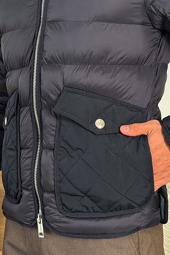 Тёмно-синяя пуховая куртка Burberry London England logo-patch   