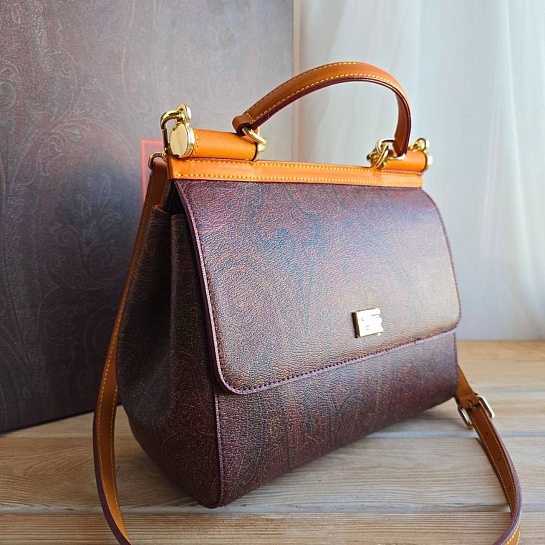 Кожаная сумка Etro с узором пейсли 25x20 см